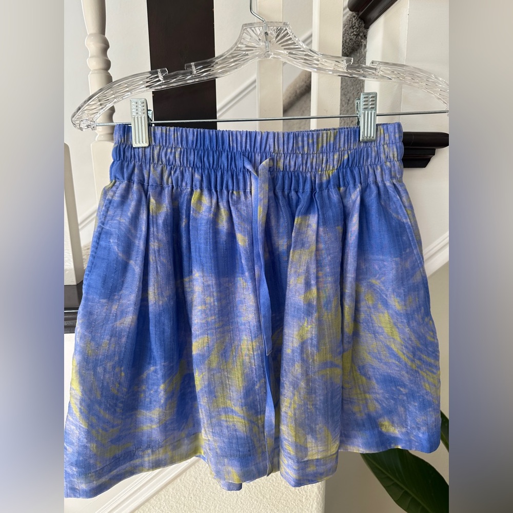 AllSaints Blue and Yellow Chiffon Shorts size 2
